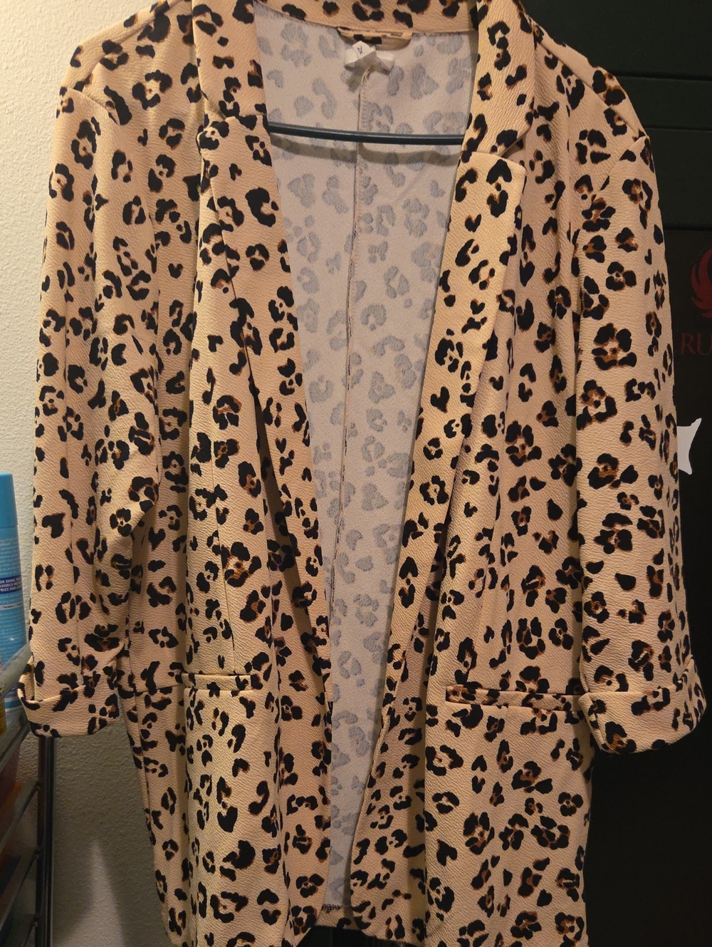 Leopard Print Open-Front Blazer - Beige/Black